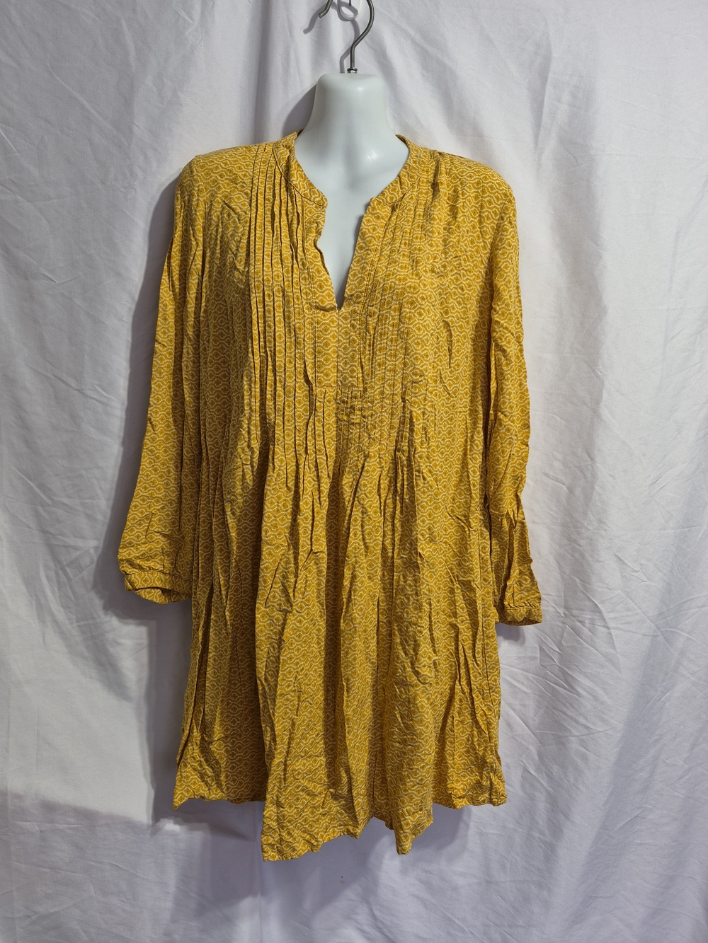Old Navy Mustard Yellow Pintuck V‑Neck Long Sleeve Tunic Dress, Size Medium